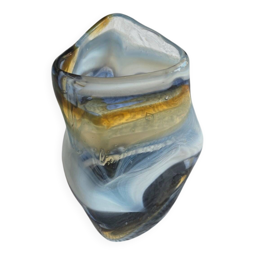 Vase soliflore en verre soufflé Mdina Glass Malta signé 2013