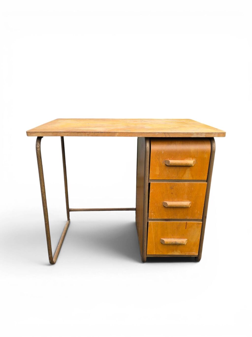 Bureau vintage années 50 bois et métal à caisson 3 tiroirs