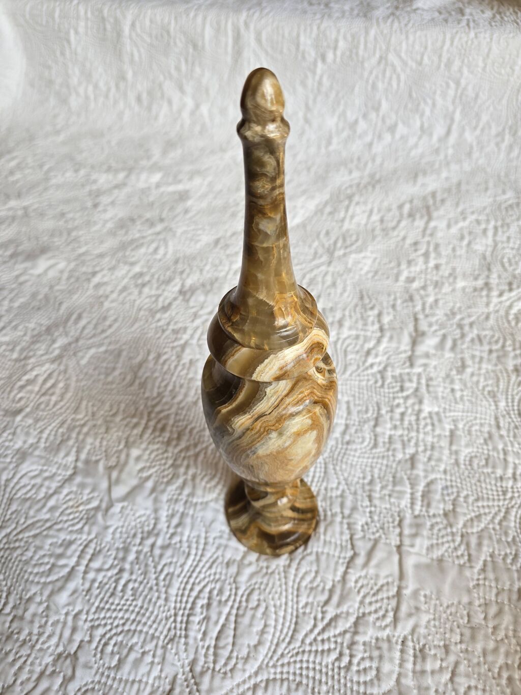 Vase couvert vintage en onyx marbre veiné, années 60-80