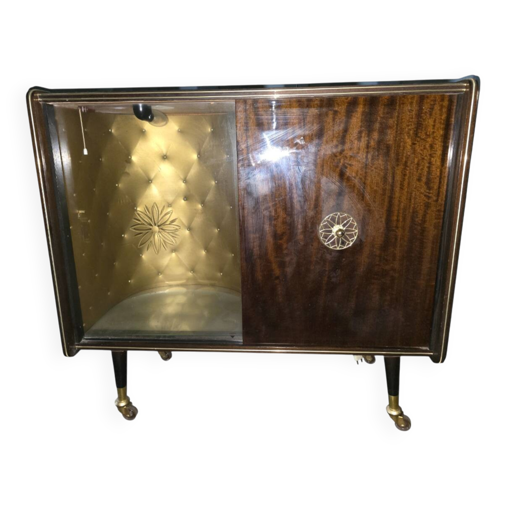 Cabinet bar années 50/60, intérieur capitonné &amp; éclairage