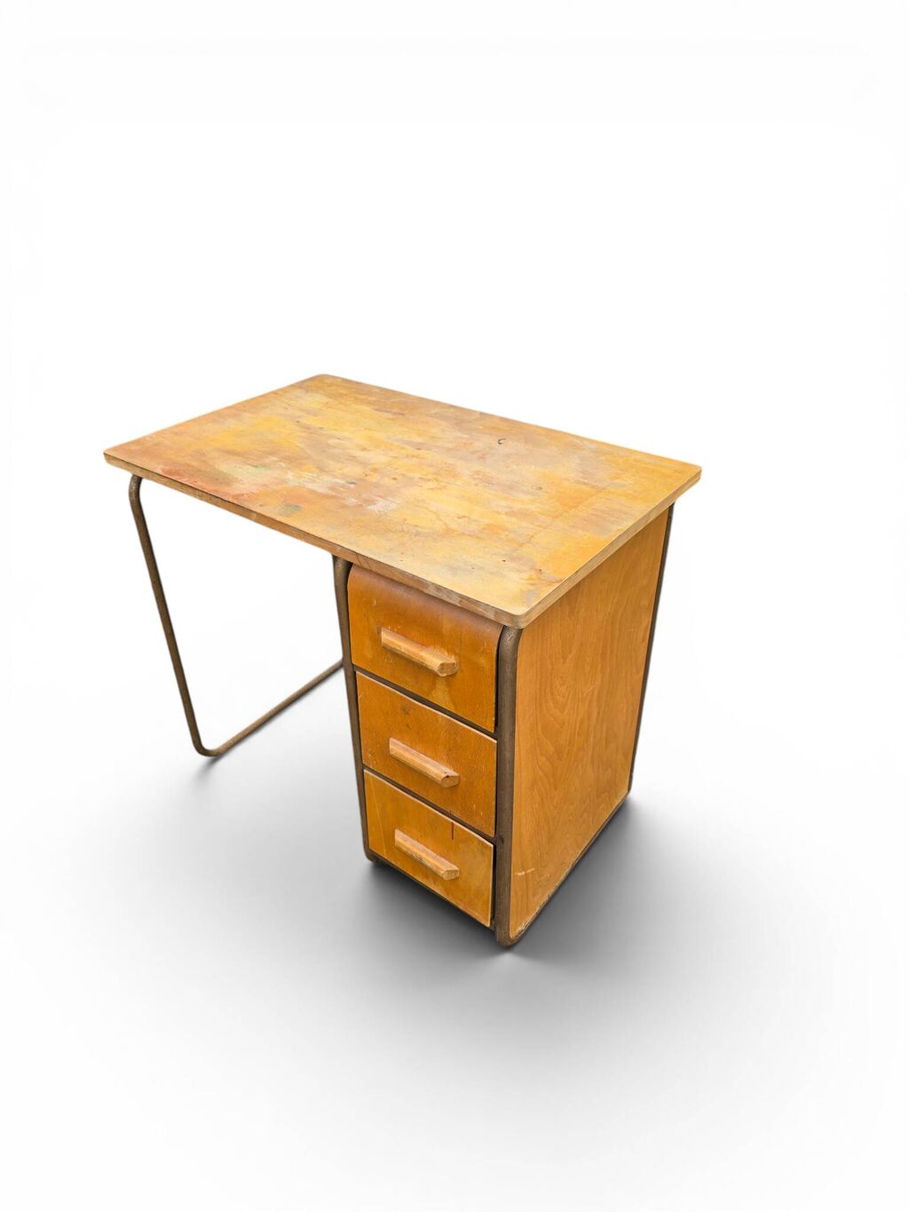 Bureau vintage années 50 bois et métal à caisson 3 tiroirs