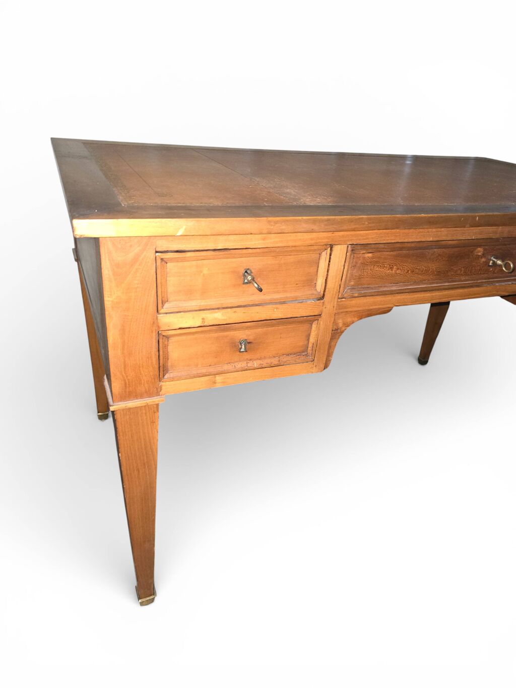 Bureau ancien Louis XVI / Directoire – cuir doré – 5 tiroirs- Clés