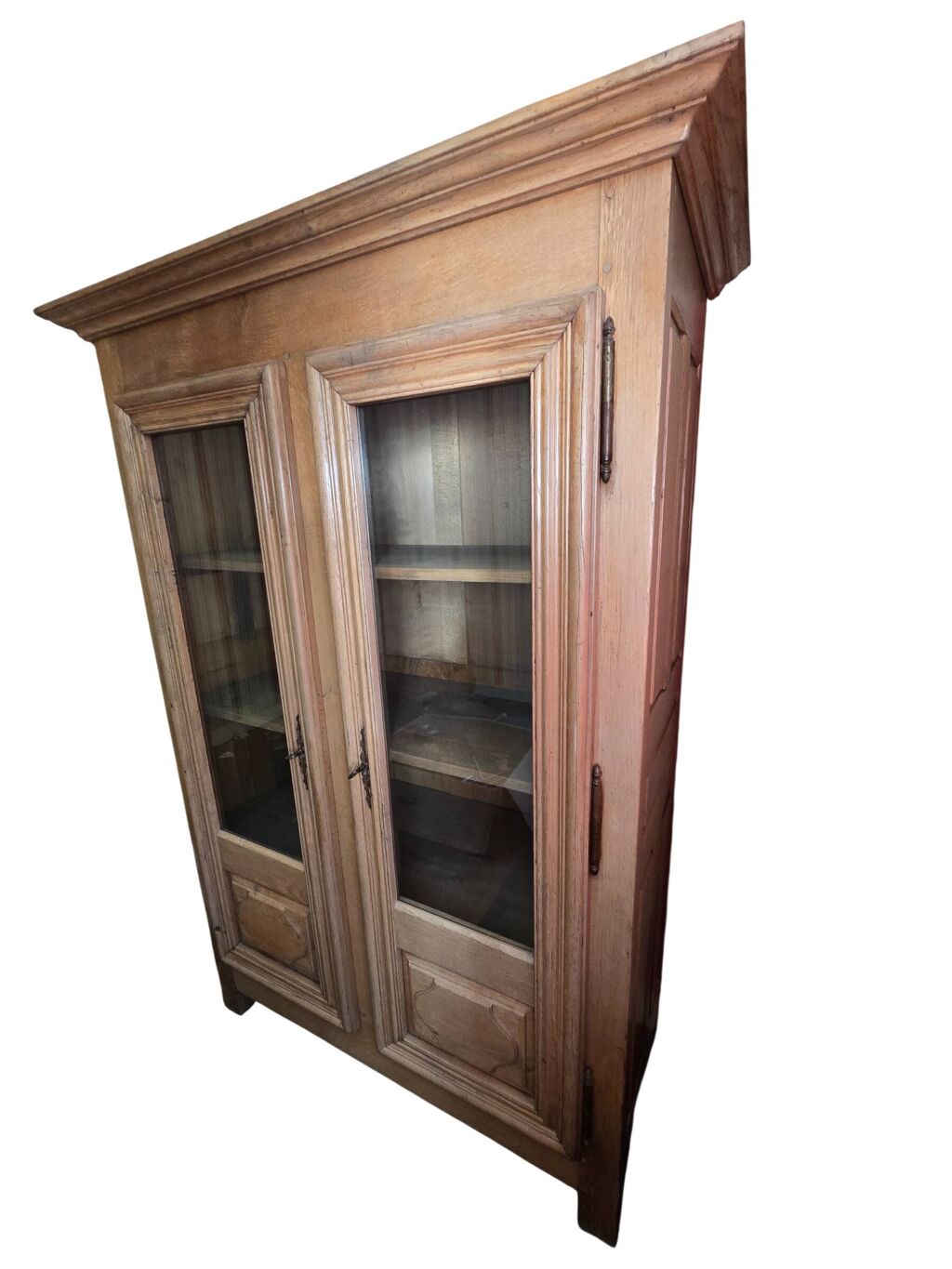 Bibliothèque vitrine ancienne en chêne massif à deux portes vitrées