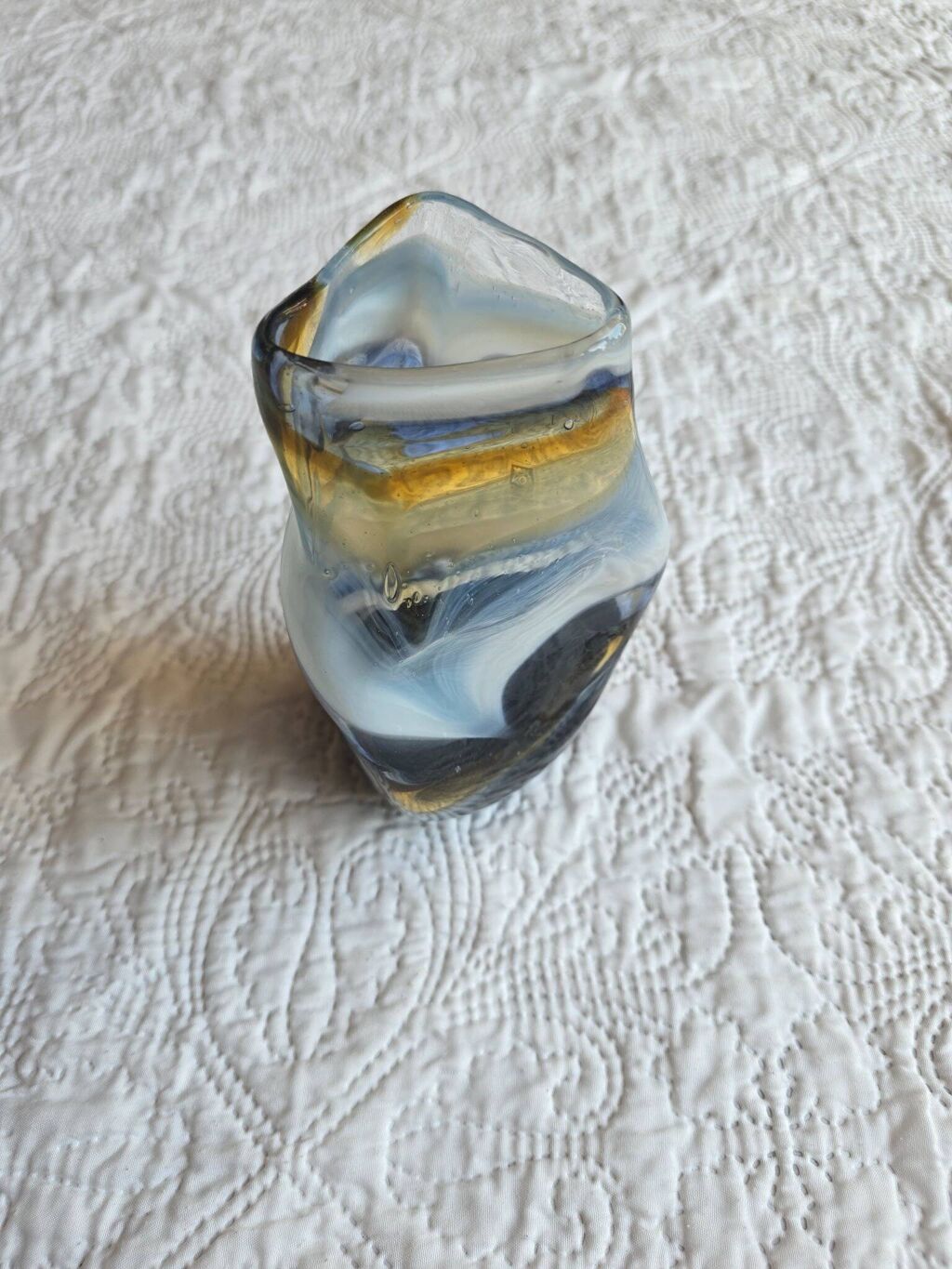 Vase soliflore en verre soufflé Mdina Glass Malta signé 2013