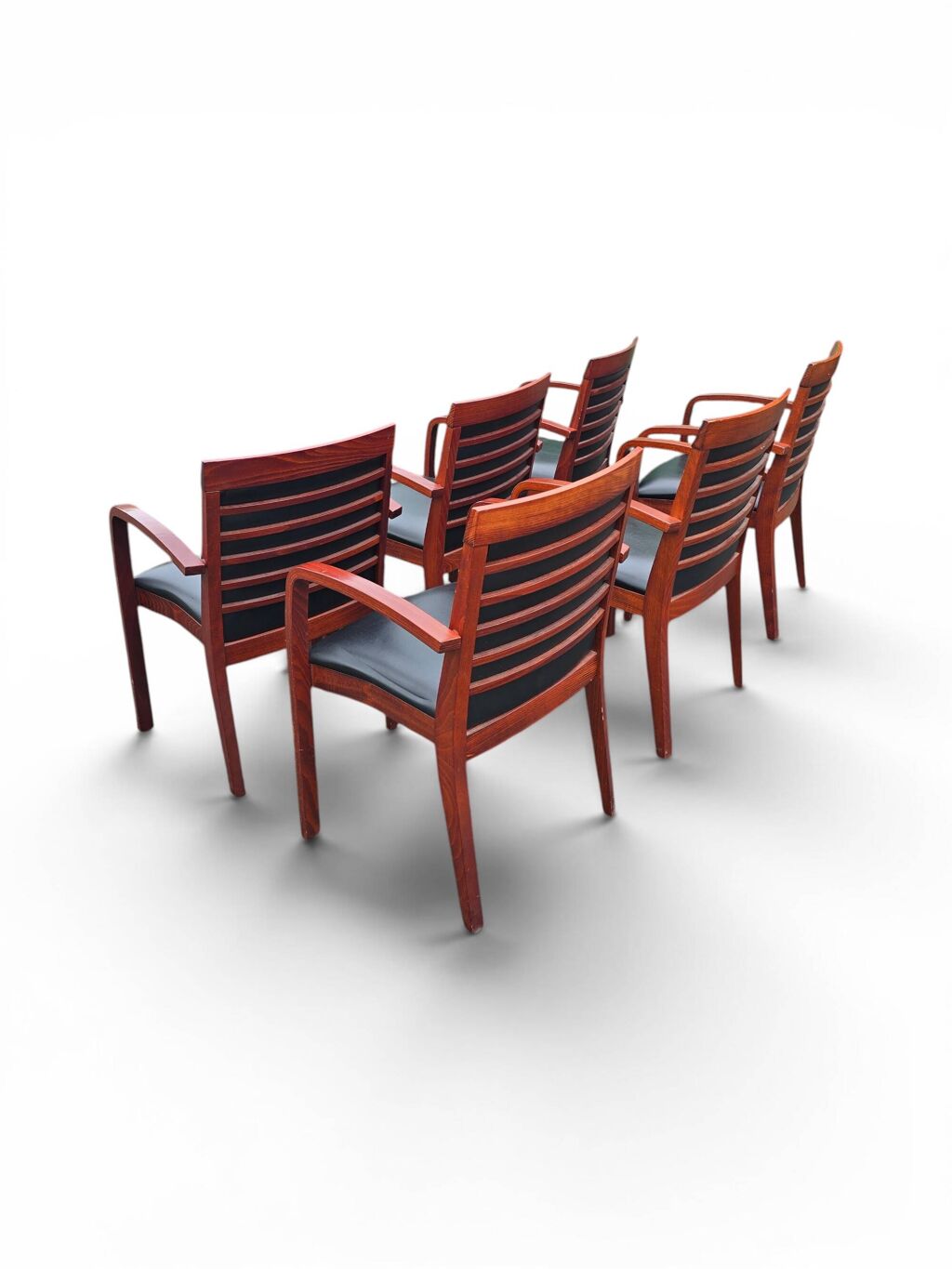 6 fauteuils bridge contemporains en acajou et cuir noir