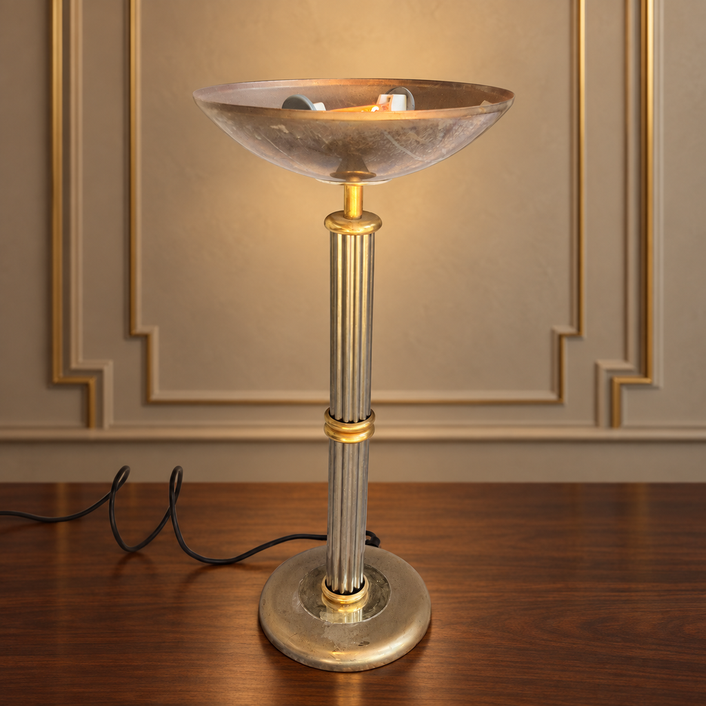 Lampe à poser Rhoum JRL en métal doré et argenté – Colonne cannelée, fabrication française
