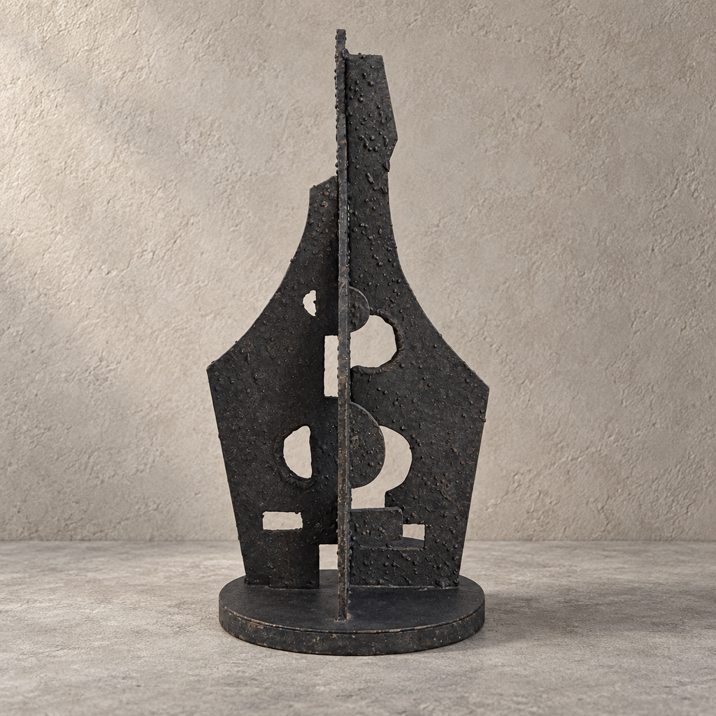 Sculpture abstraite en métal noir – Style brutaliste – 39 cm