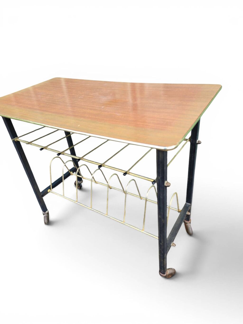 Table porte-revues vintage années 50 en métal et formica