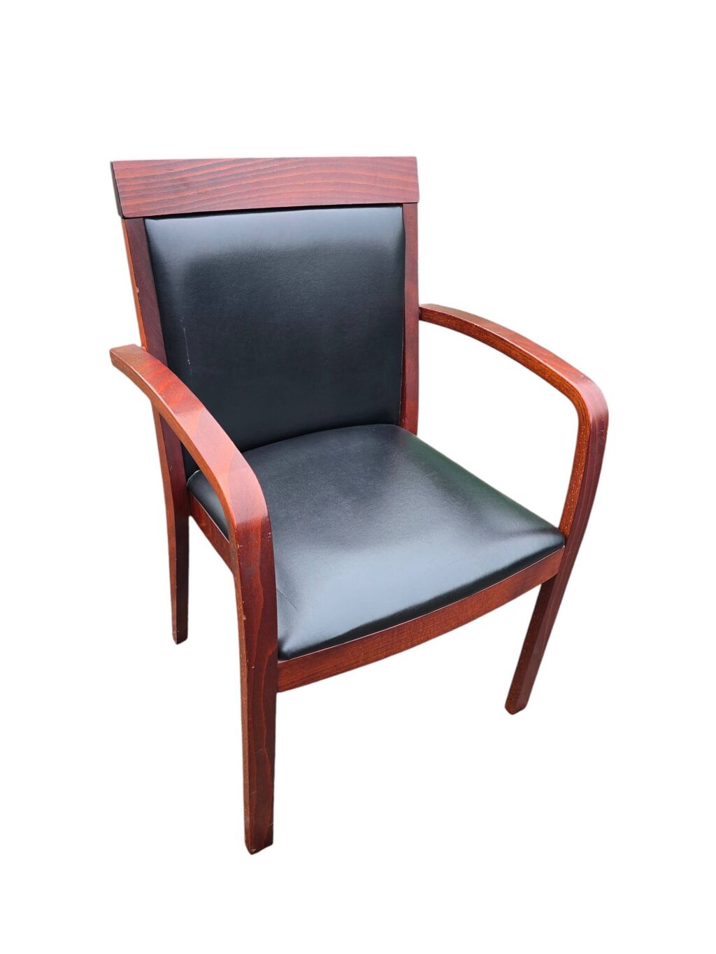 6 fauteuils bridge contemporains en acajou et cuir noir
