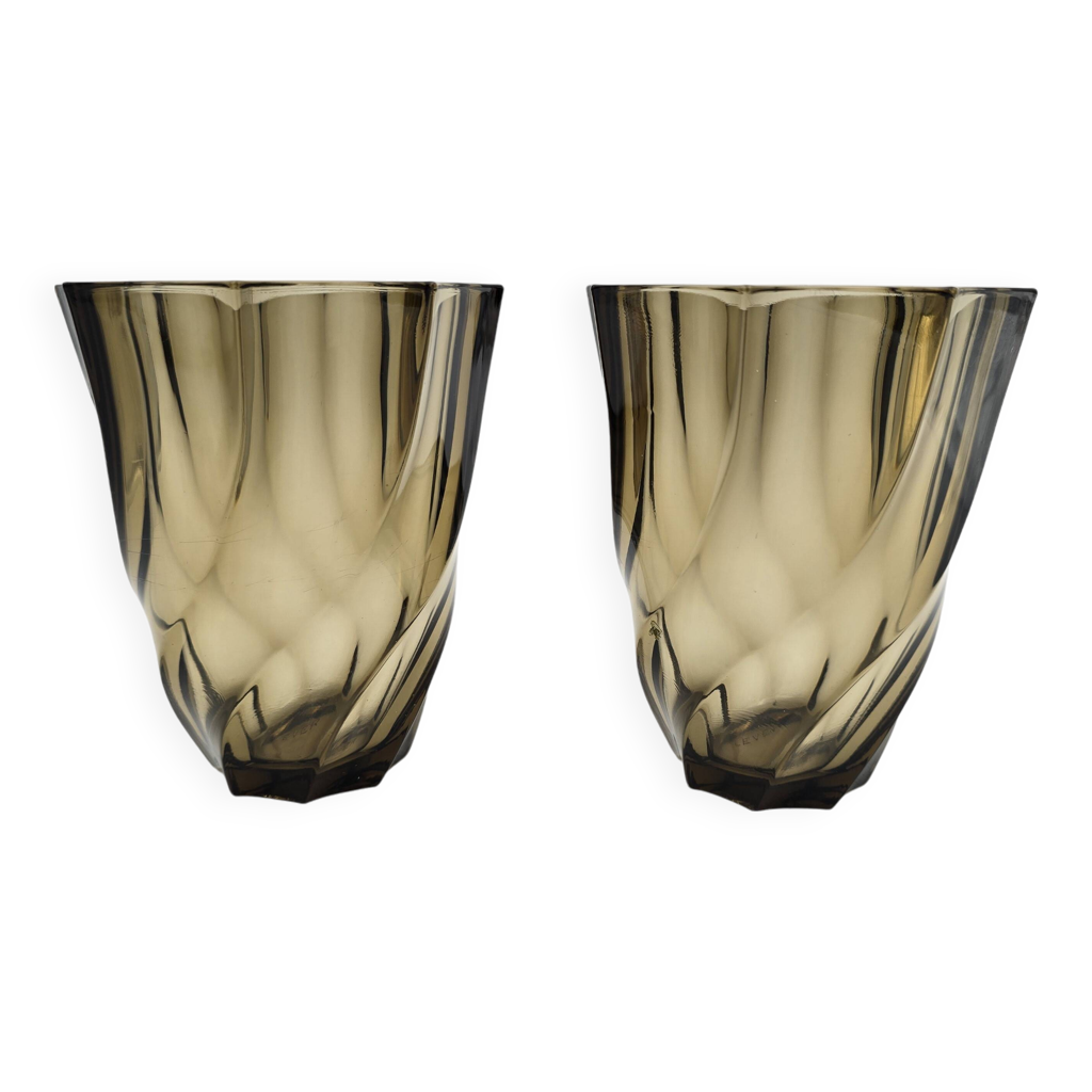 Paire de vases en verre fumé 50's