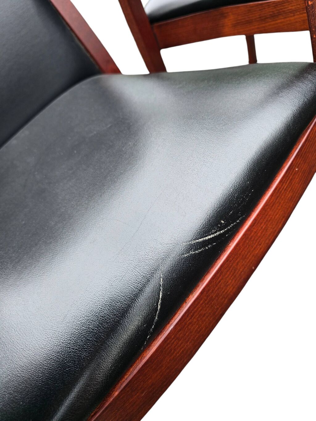6 fauteuils bridge contemporains en acajou et cuir noir