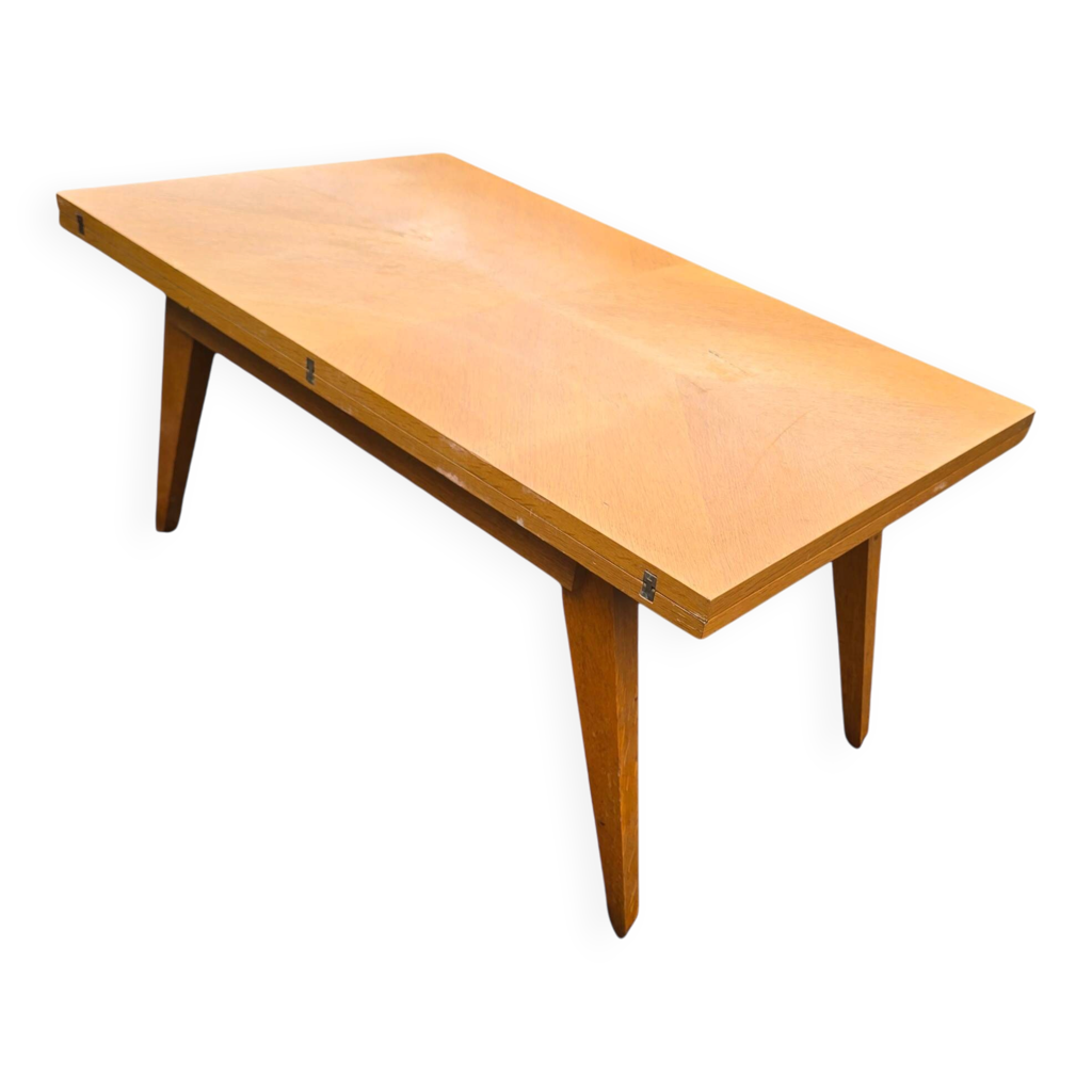 Table basse transformable scandinave en bois clair, années 60