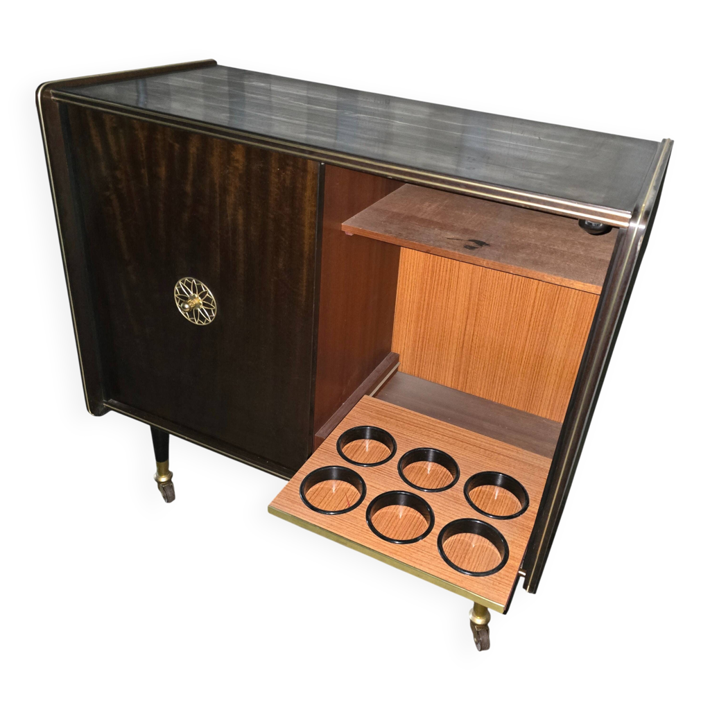 Cabinet bar années 50/60, intérieur capitonné &amp; éclairage