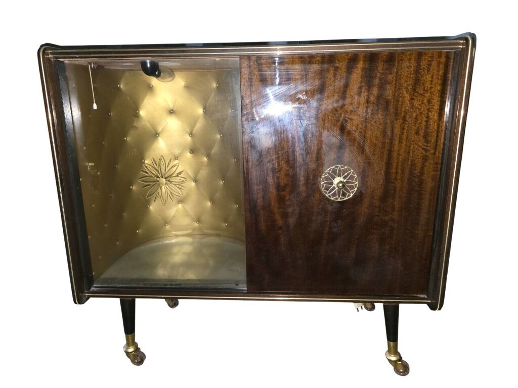 Cabinet bar années 50/60, intérieur capitonné &amp; éclairage