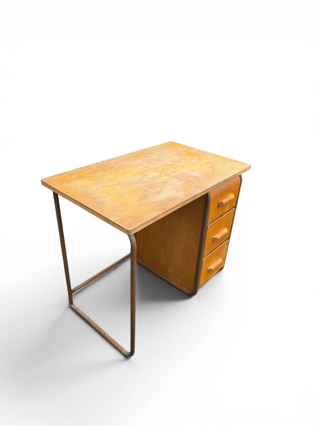 Bureau vintage années 50 bois et métal à caisson 3 tiroirs