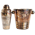 Ensemble de bar en métal argenté de style Art déco – Seau à champagne et shaker