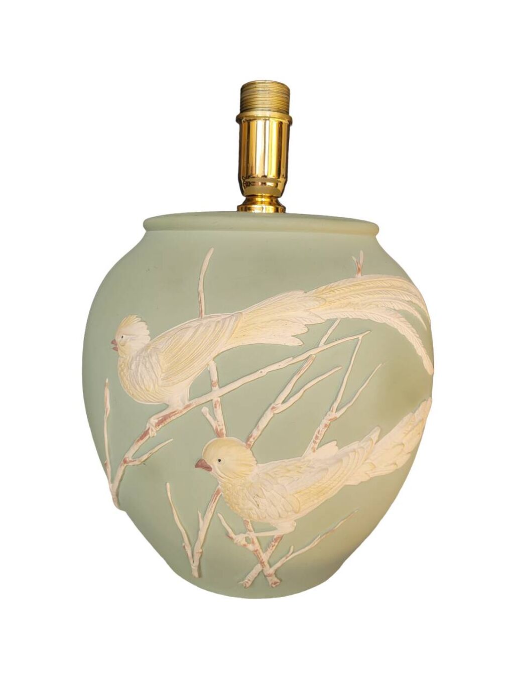 Lampe à poser vert mat et oiseaux en relief