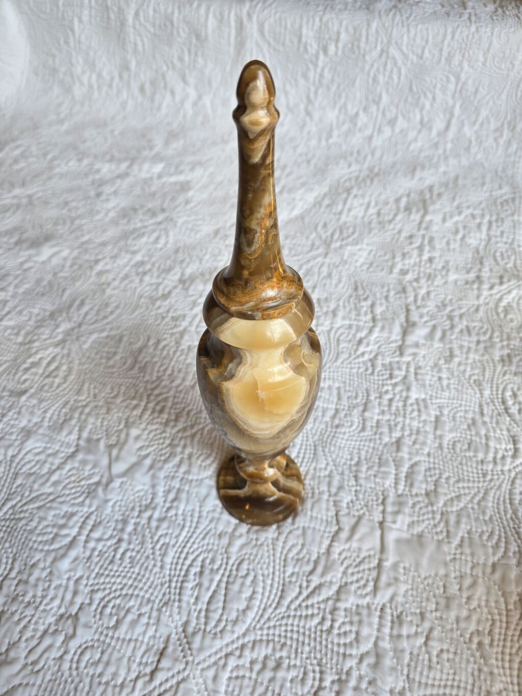 Vase couvert vintage en onyx marbre veiné, années 60-80