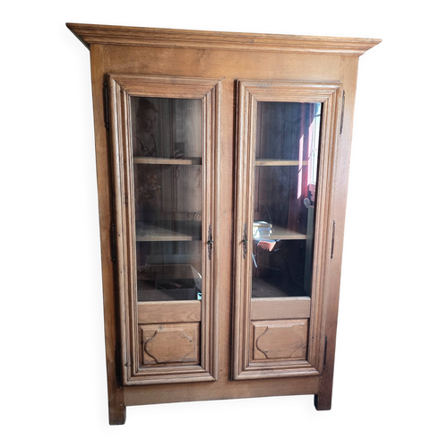 Bibliothèque vitrine ancienne en chêne massif à deux portes vitrées