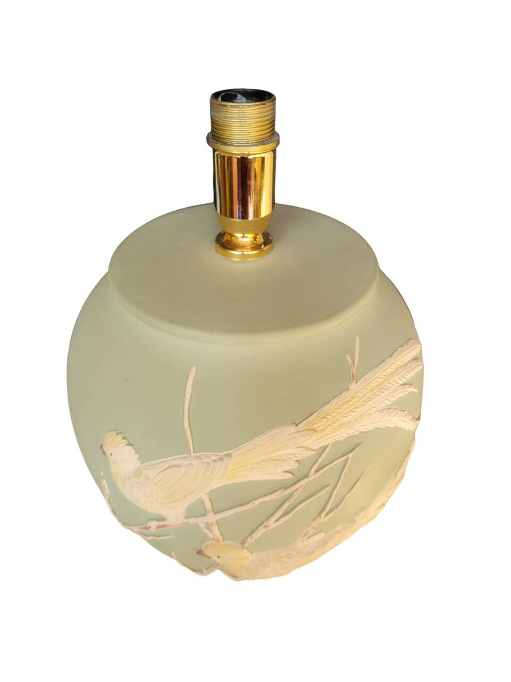 Lampe à poser vert mat et oiseaux en relief