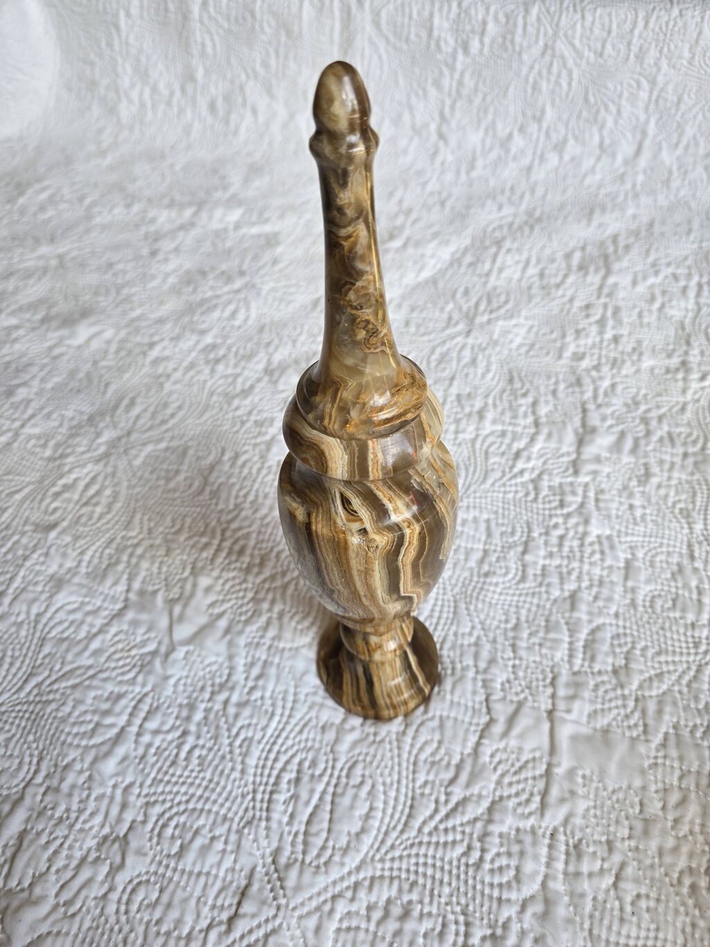 Vase couvert vintage en onyx marbre veiné, années 60-80