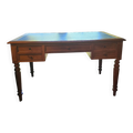 Bureau plat ancien en chêne et cuir noir, style Louis-Philippe