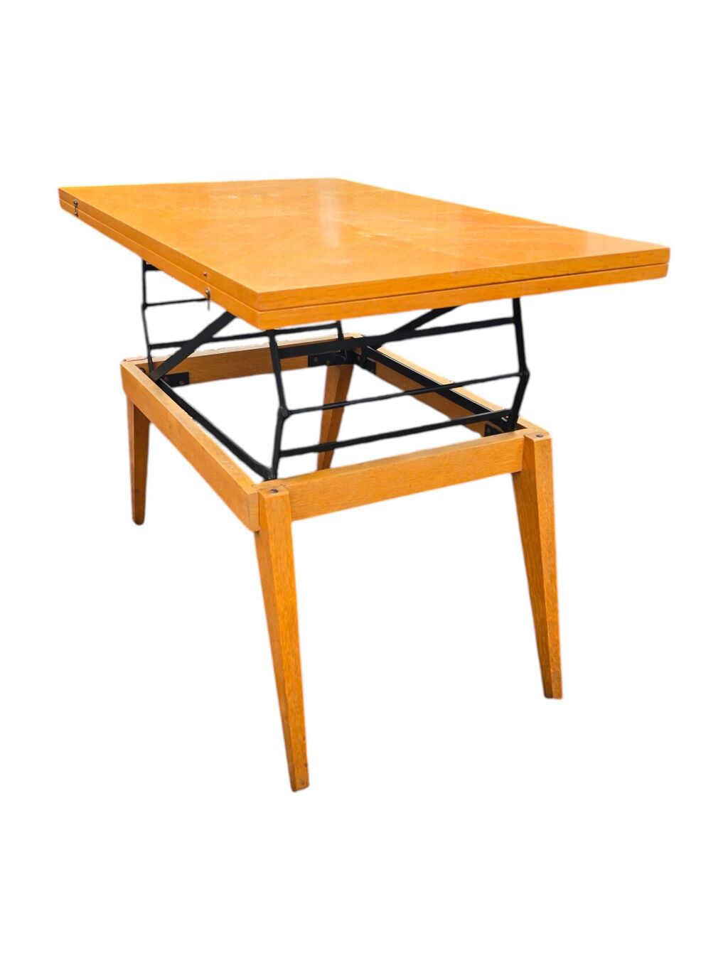 Table basse transformable scandinave en bois clair, années 60