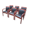 6 fauteuils bridge contemporains en acajou et cuir noir