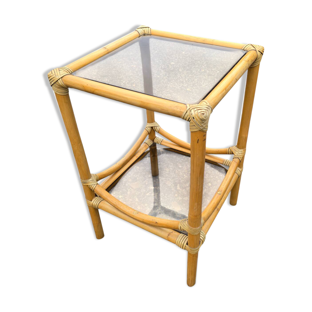 Table d'appoint en bambou et plateaux en verre