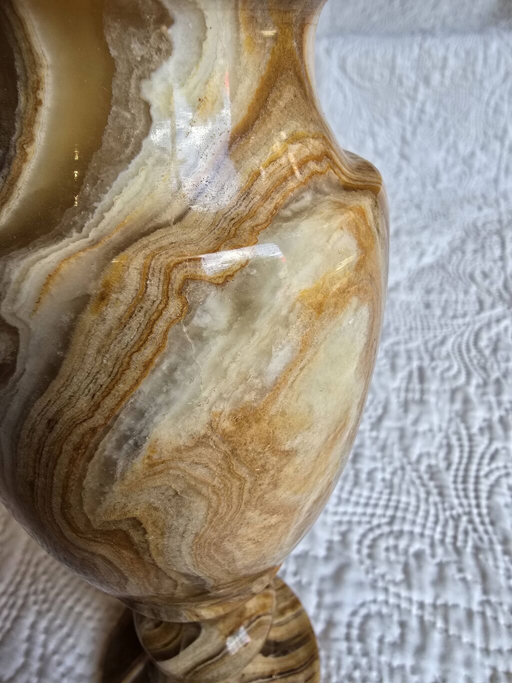 Vase couvert vintage en onyx marbre veiné, années 60-80