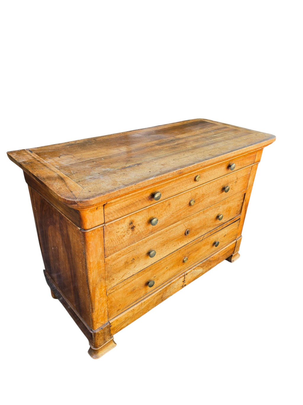Commode Louis-Philippe ancienne en bois blond à quatre tiroirs
