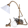 Lampe de bureau articulée Daylight avec loupe et pince – Finition laiton vieilli
