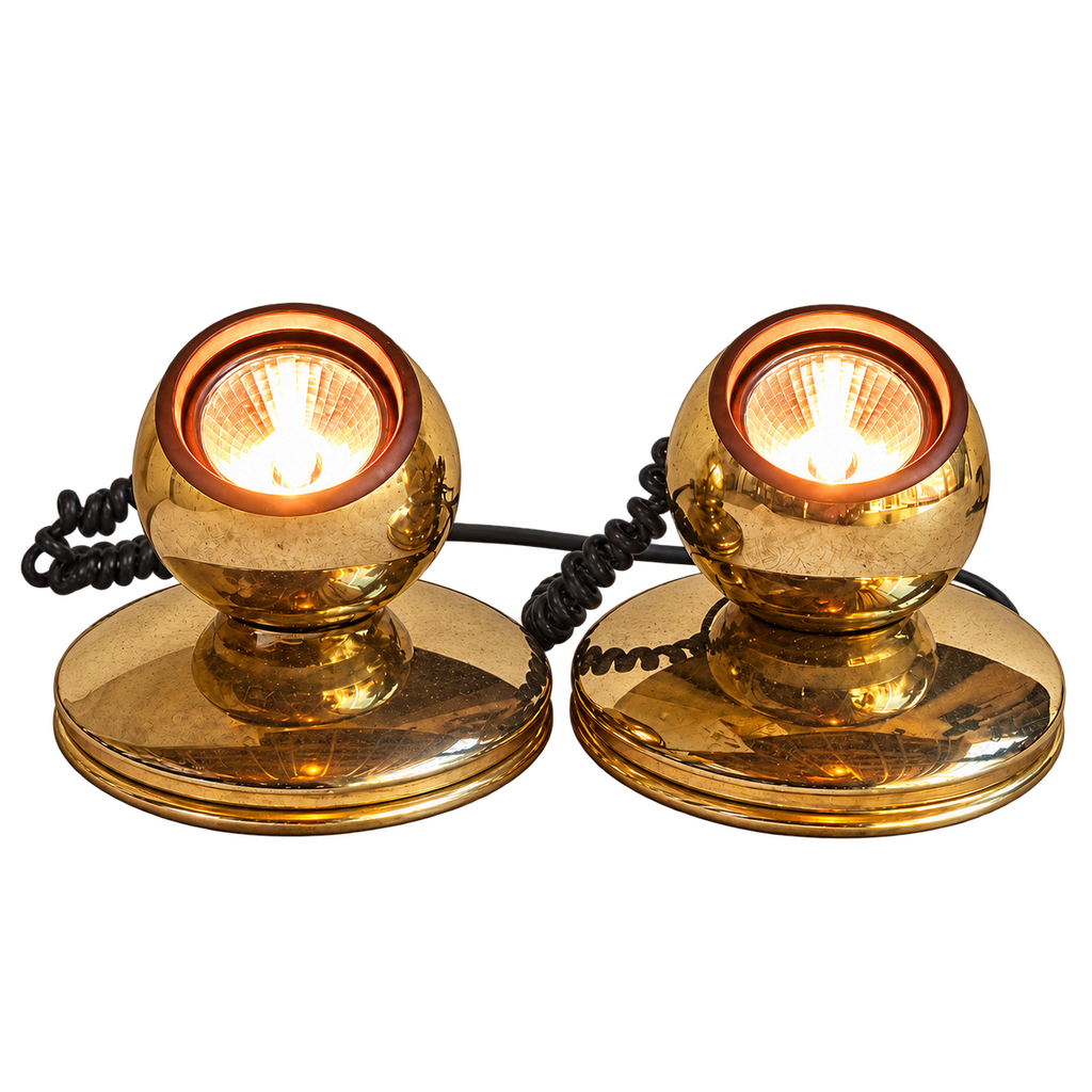 Paire de lampes spots orientables en métal doré – Pierre Disderot Luminaires, Paris