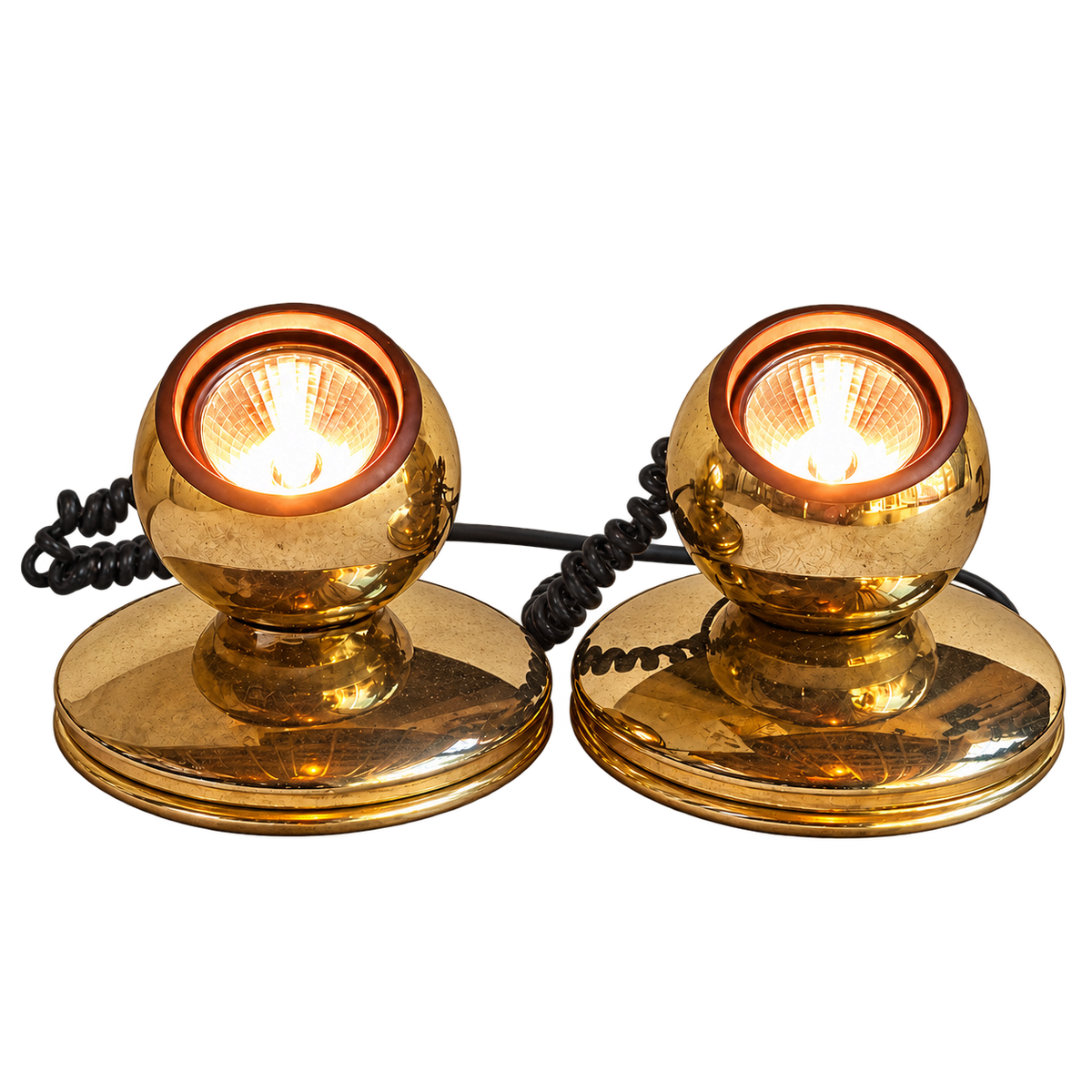 Paire de lampes spots orientables en métal doré – Pierre Disderot Luminaires, Paris