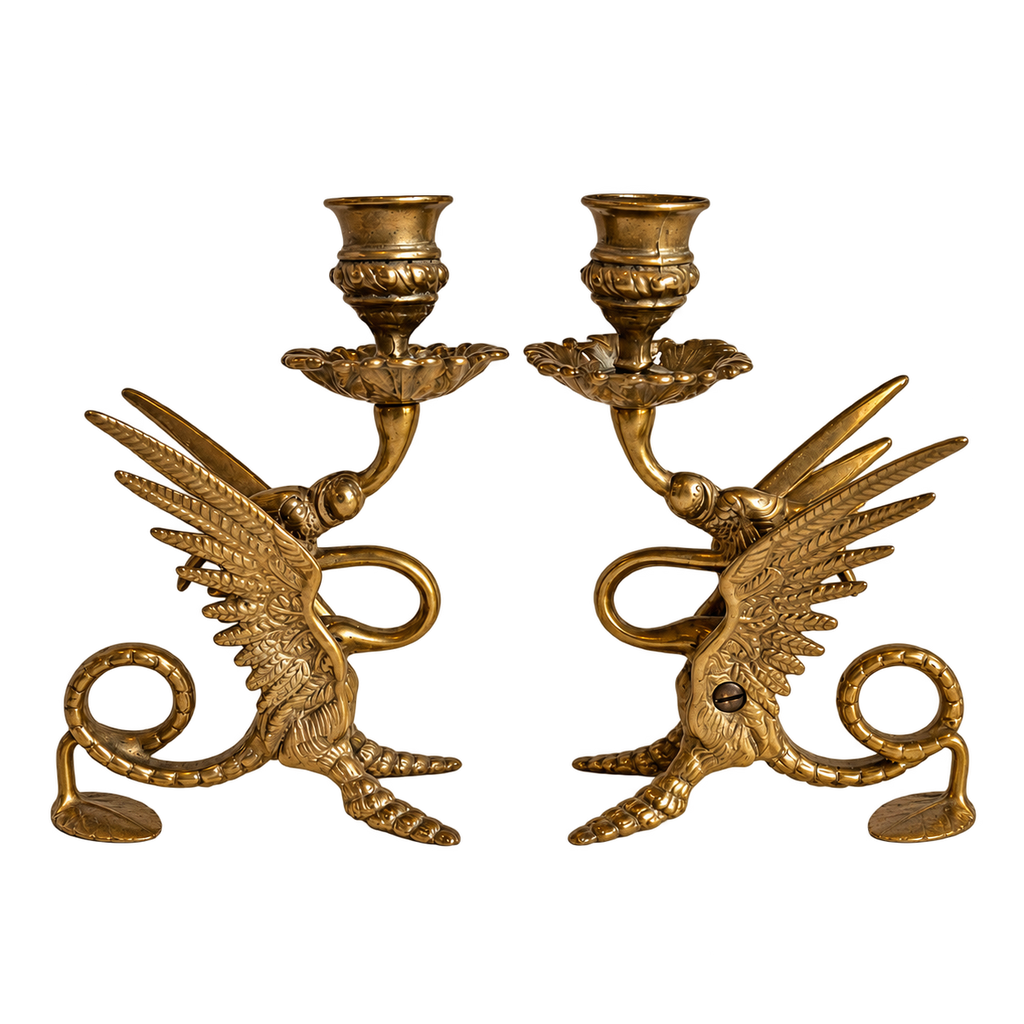 Paire de bougeoirs à décor de dragons ailés – Style Napoléon III