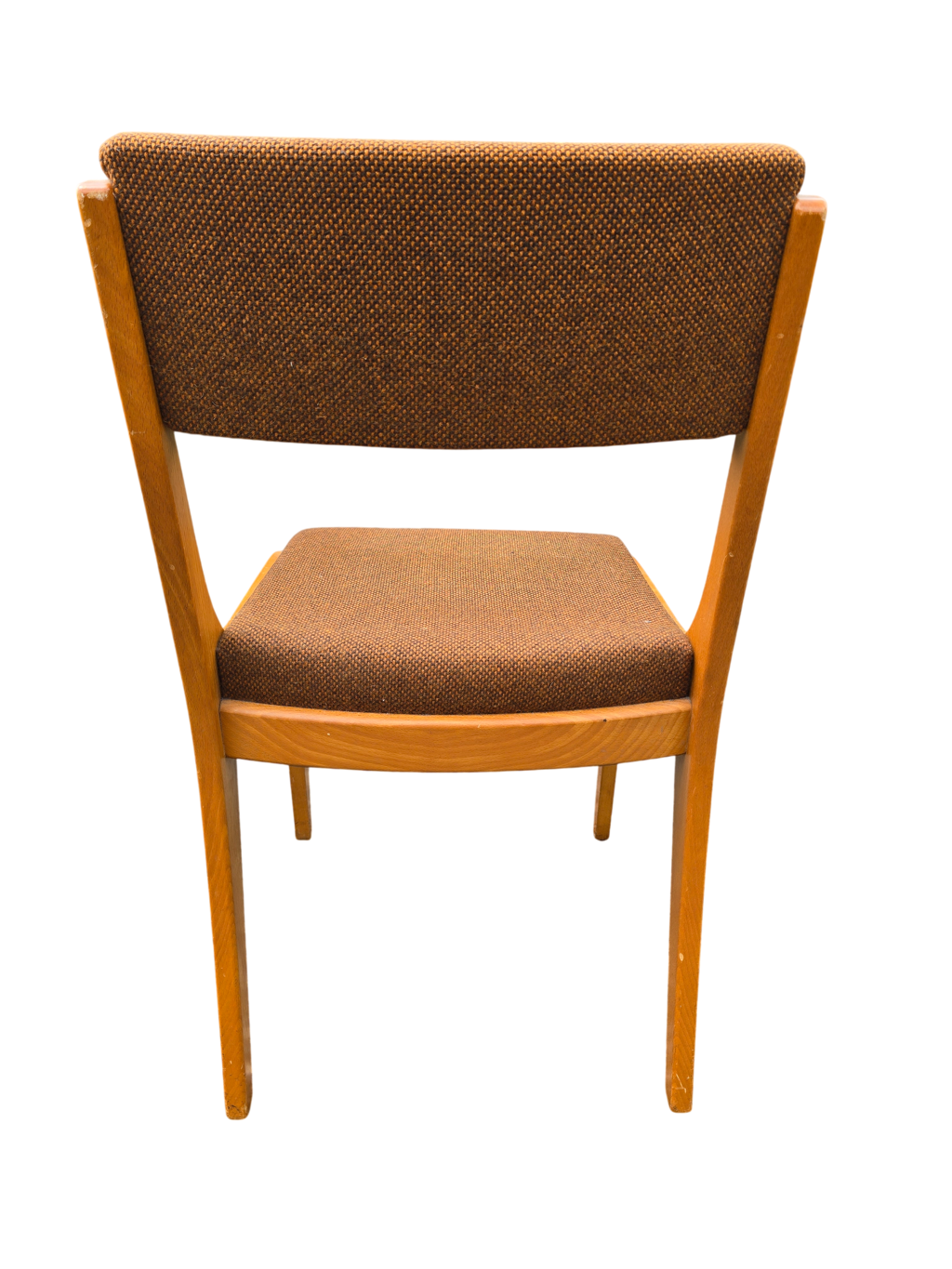 Suite de 4 chaises traîneau vintage en bois blond et tissu brun – années 60