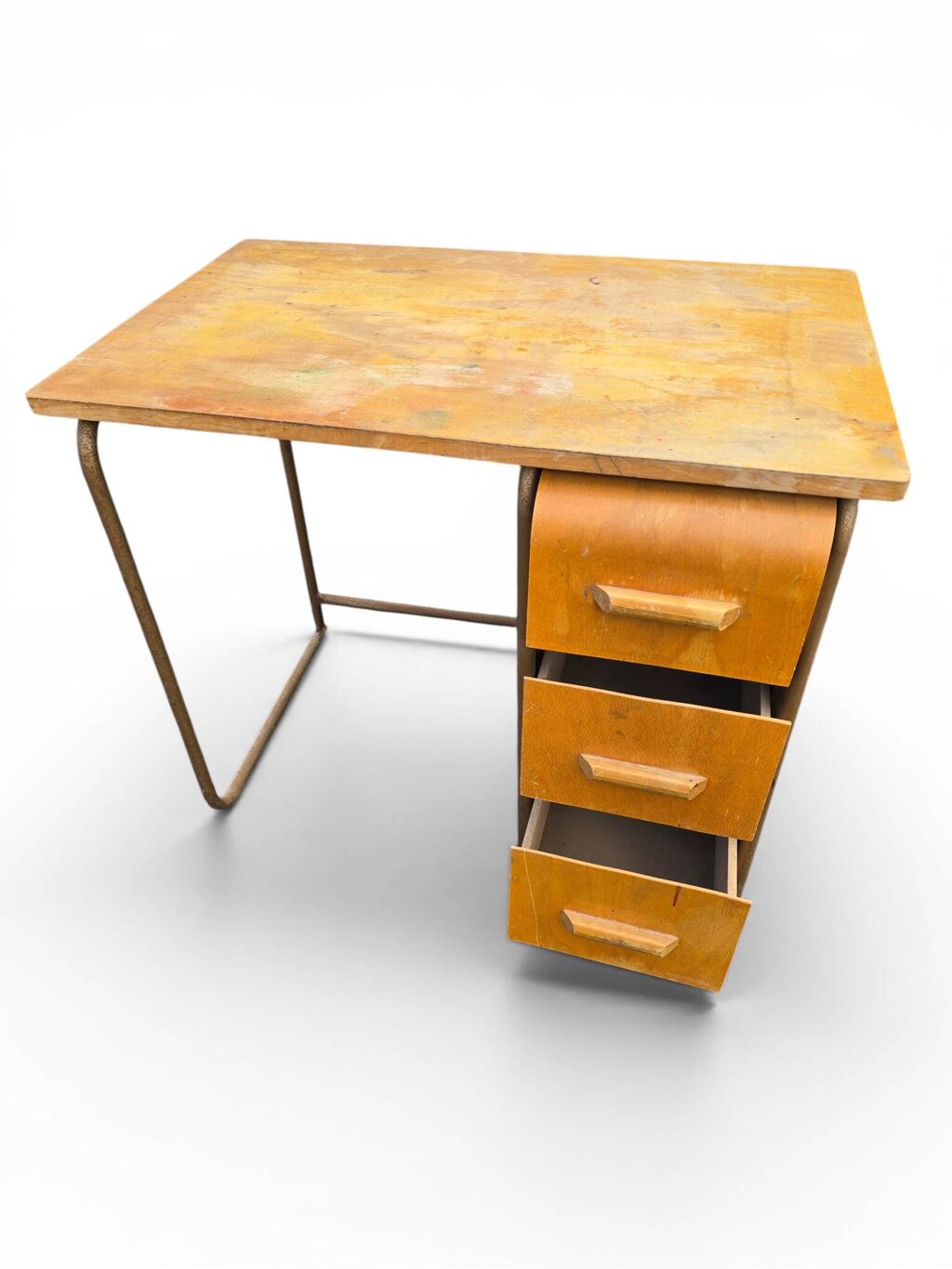 Bureau vintage années 50 bois et métal à caisson 3 tiroirs