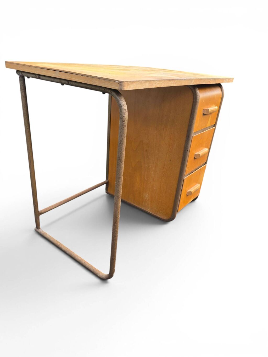 Bureau vintage années 50 bois et métal à caisson 3 tiroirs