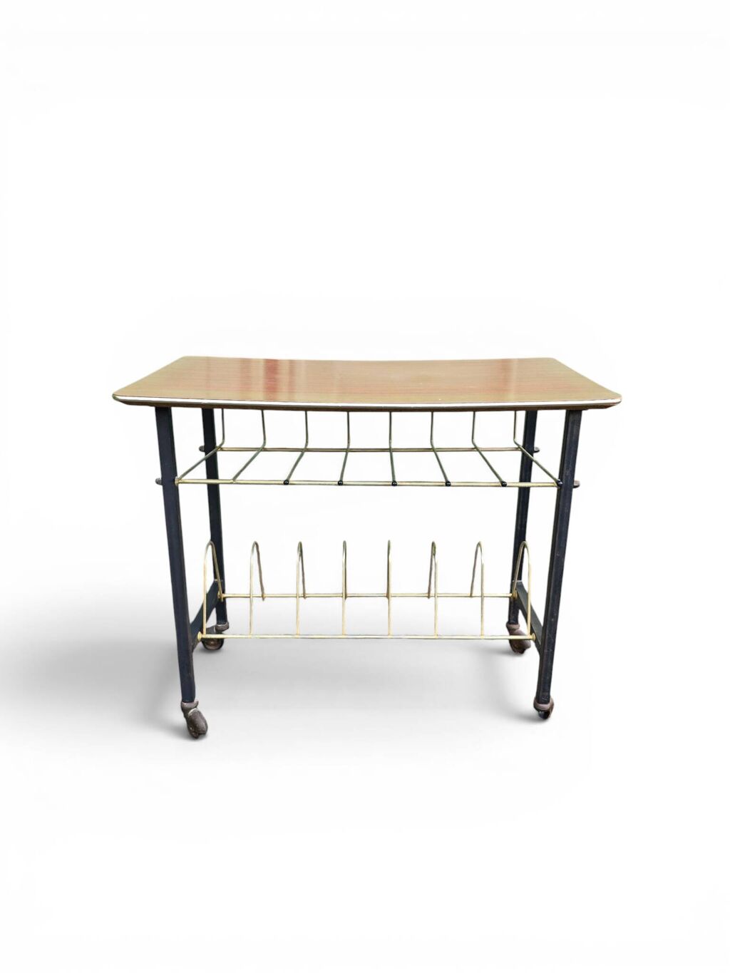 Table porte-revues vintage années 50 en métal et formica