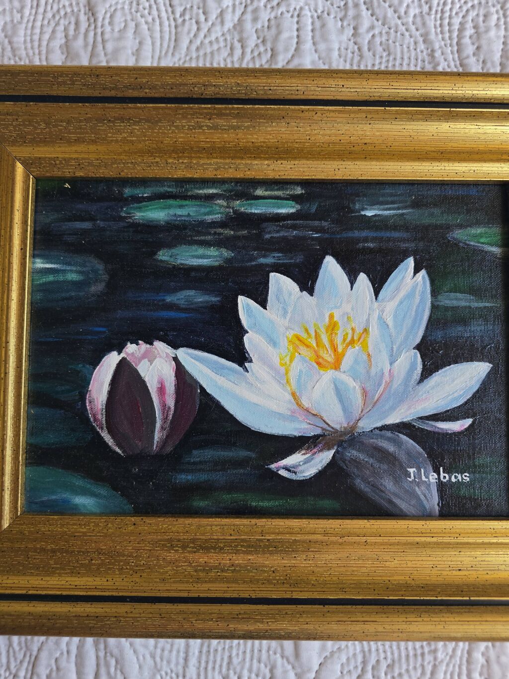 Tableau fleurs d’eau signé Jean Lebas