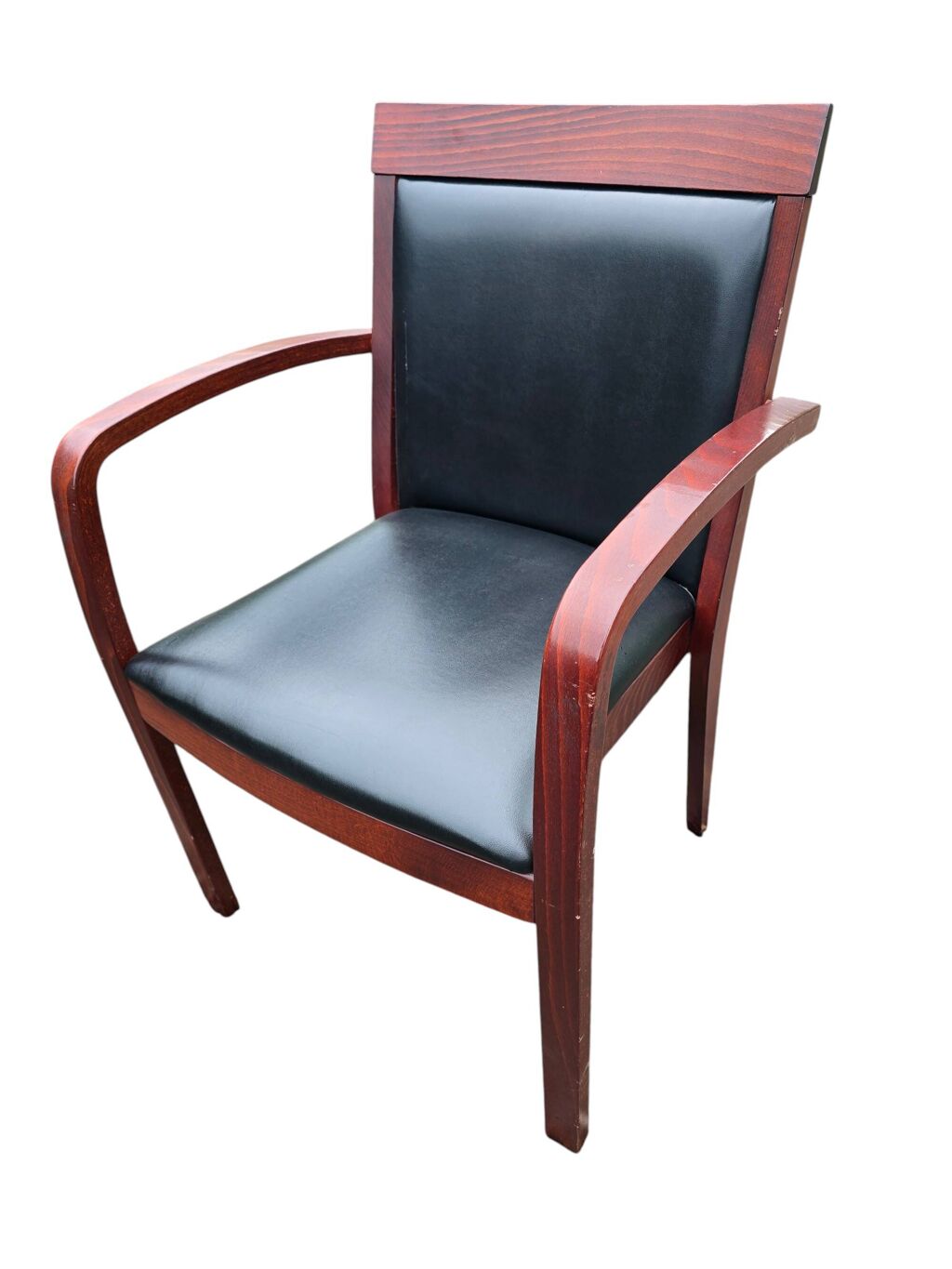 6 fauteuils bridge contemporains en acajou et cuir noir