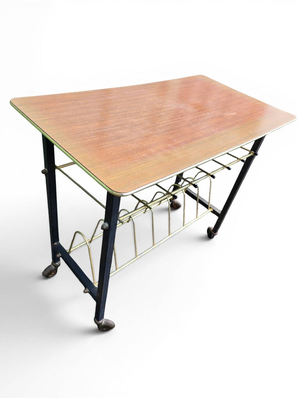 Table porte-revues vintage années 50 en métal et formica
