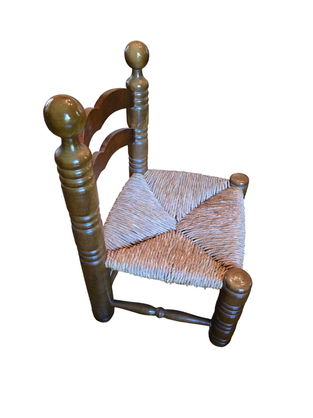Paire de chaises basses de cheminée en bois tourné et paille, style Charles