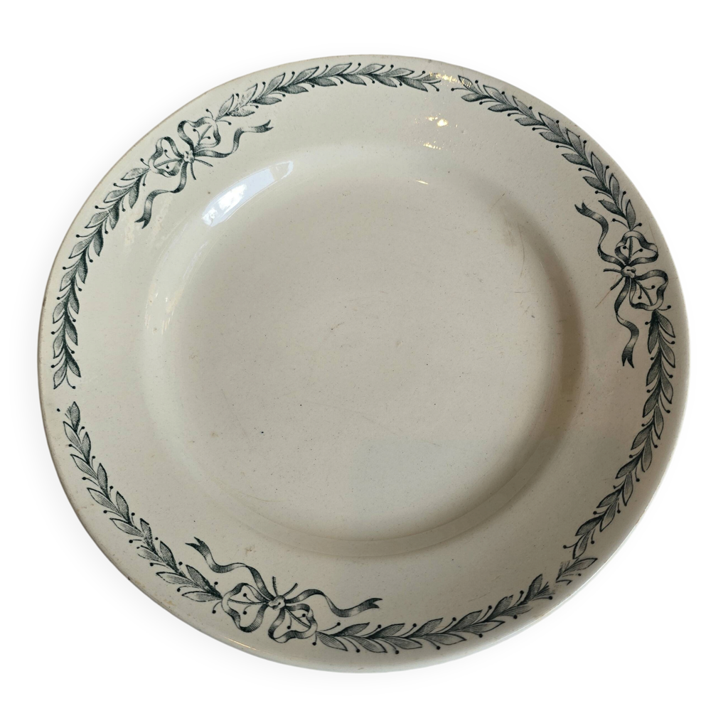 Plat ovale ancien Longchamp modèle Bulle – faïence décor guirlande verte