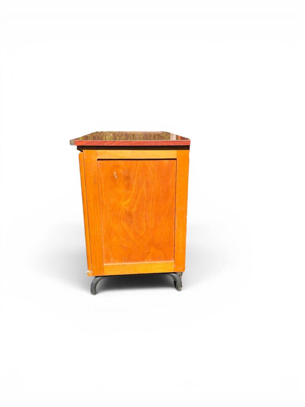 Bureau vintage années 50 en Formica rouge, bois et métal