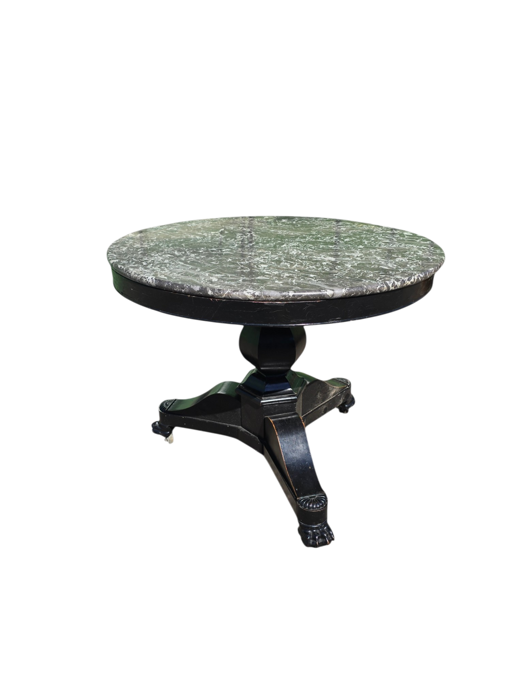 Table de salle à manger Empire en bois noirci et marbre gris – XIXe siècle
