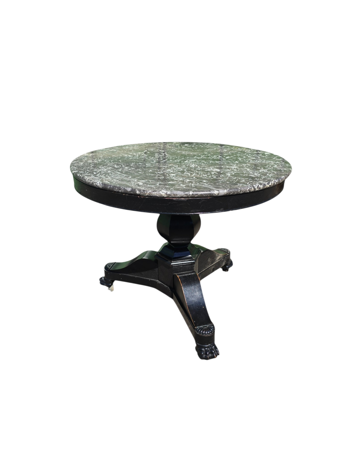Table de salle à manger Empire en bois noirci et marbre gris – XIXe siècle