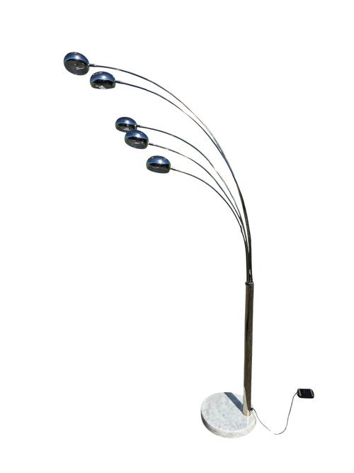 Lampadaire vintage à cinq bras chromés et socle en marbre