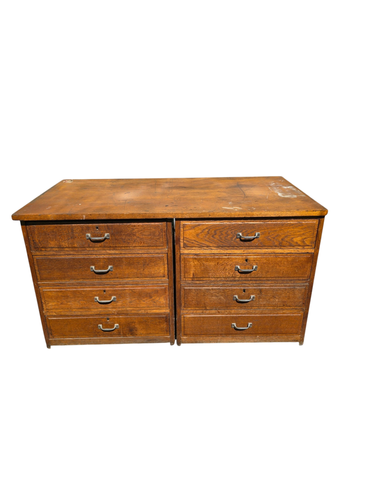 Meuble de métier ancien en chêne à huit tiroirs