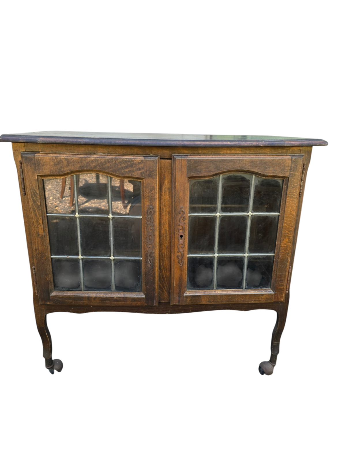 Petit buffet vitré Art nouveau en chêne et verre plombé
